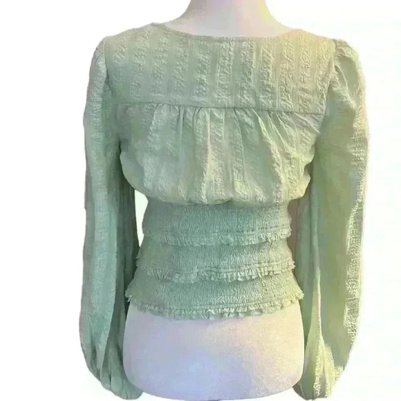 FREE PEOPLE Smocked Cinched Waist Sea Foam Green Size Small​ - Picture 2 of 9